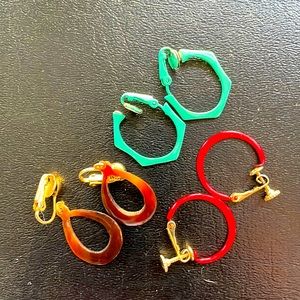 Boho Bundle clip on earrings. Retro. Vtg. Mid century. 3 pair.